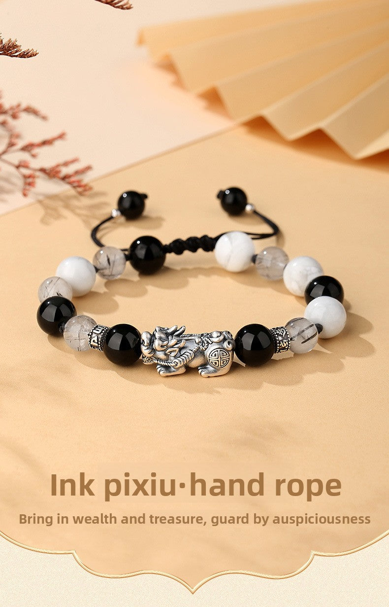 999 Pure Silver Lucky Pi Xiu Couple Bracelet - Chinese Knotwork Rope for Him & Her | Fu Symbol Protection Jewelry | Unique Valentine's Day Gift