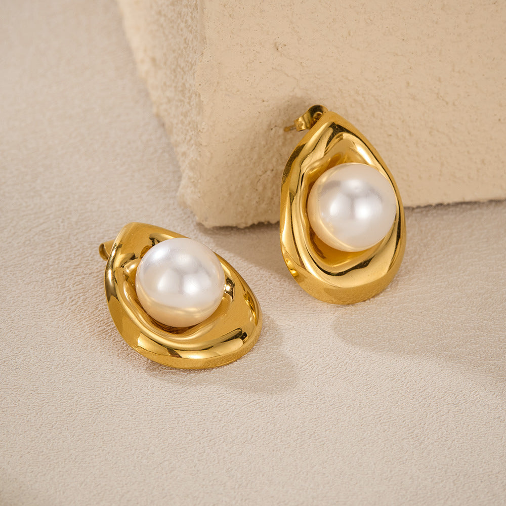 Minimalist Luxury Titanium Steel Studs with Pearl Dainty Boho Chic Jewelry