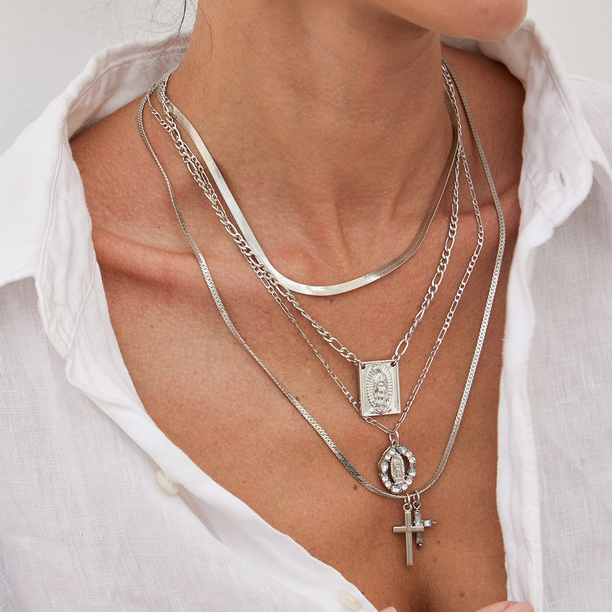 Layered Cross Pendant Necklace - Long Love Knot & Bow Choker for Women | Dainty Layering Chains