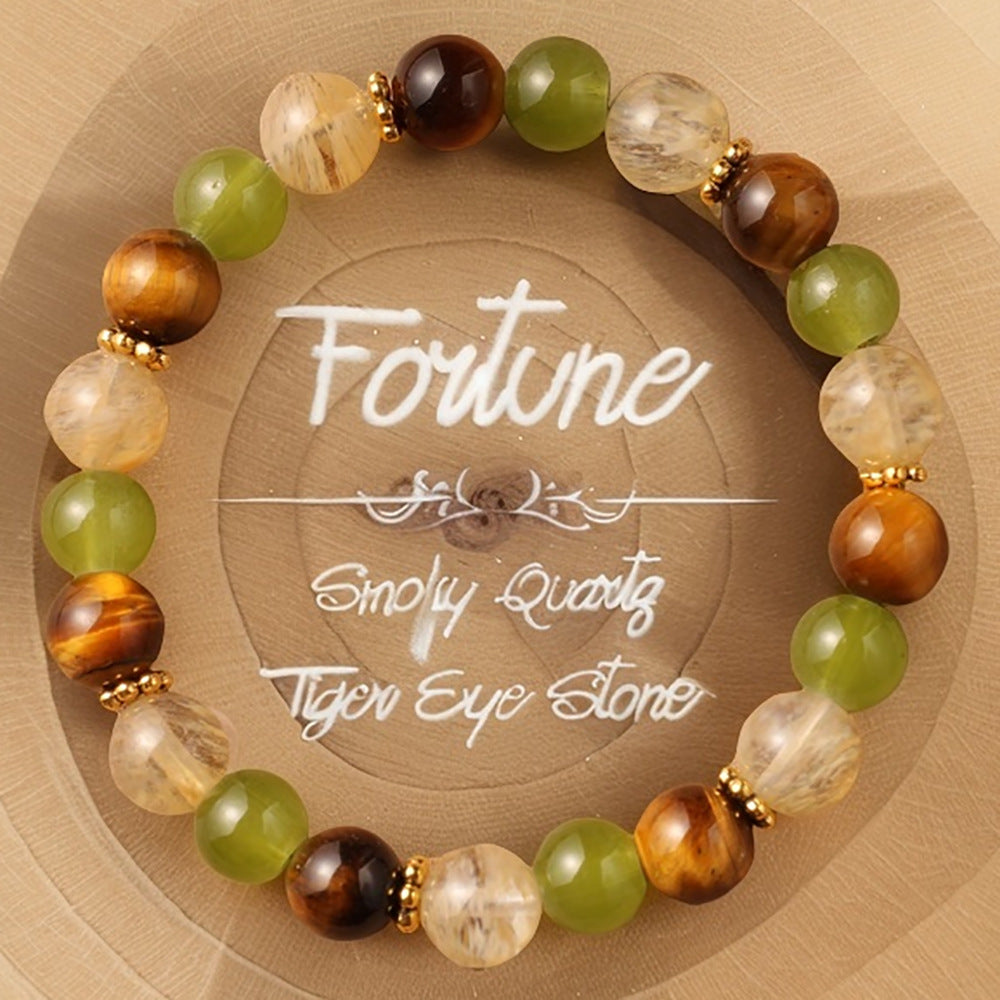 Natural Stone Bracelet Tiger Eye Stone Green Aventurine Yellow Crystal Wealth Bracelet Forest Style For Fortune