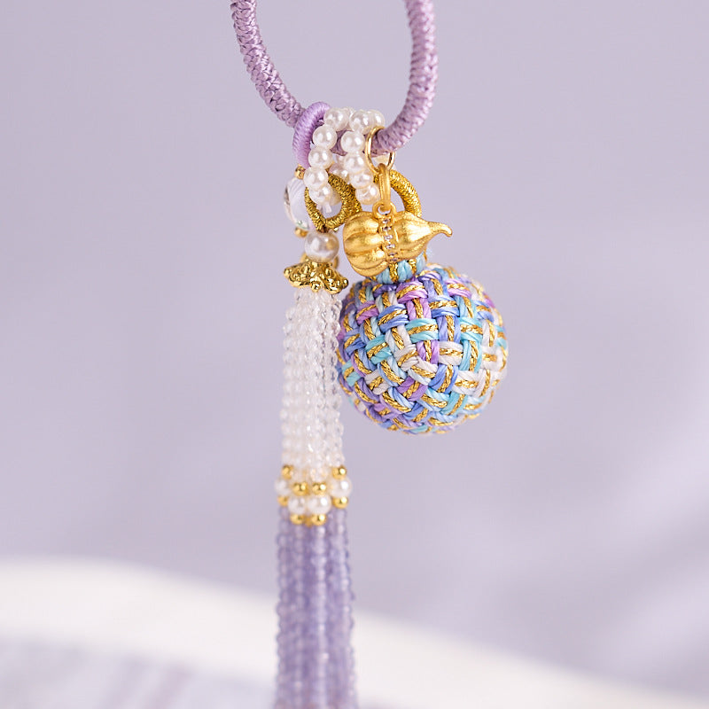 'Make It Happen' Purple Crystal Wish Fulfilling Bag Charm - Temple Style Rope Spiritual Pendant