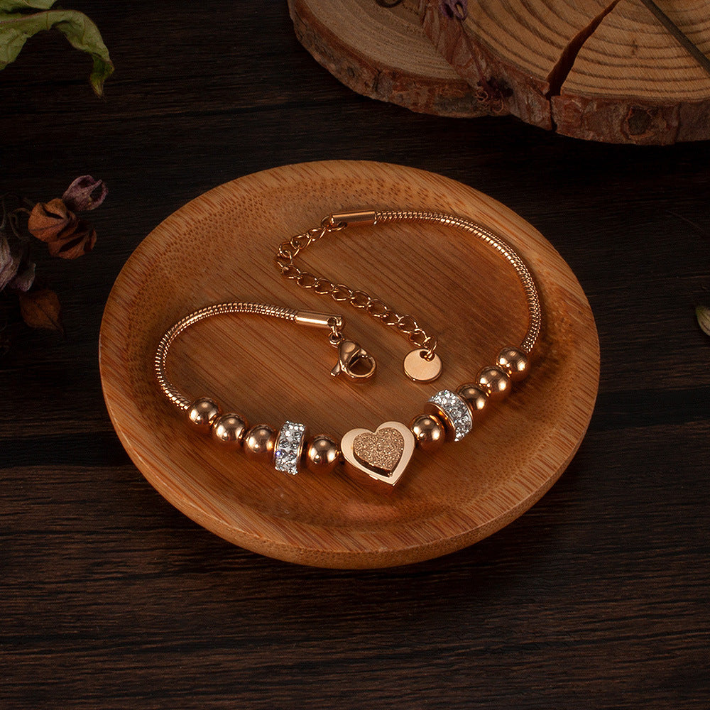 Zircon Heart Bracelet - Matte Bead & Stainless Steel Chain | Minimalist Elegant Jewelry for Women