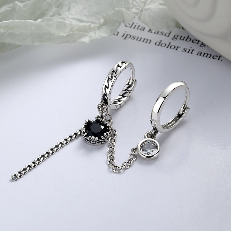 S925 Sterling Silver Black Zirconia Drop Earrings – Y2K Hoop Earrings with Double Leverback & Tassel Design | Viral TikTok Jewelry