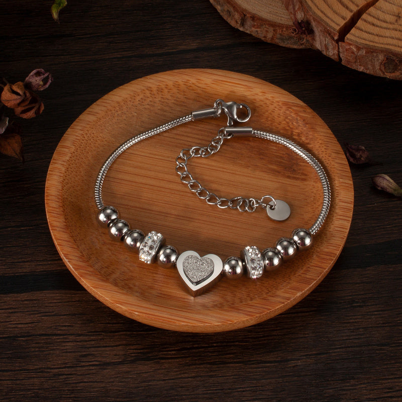 Zircon Heart Bracelet - Matte Bead & Stainless Steel Chain | Minimalist Elegant Jewelry for Women