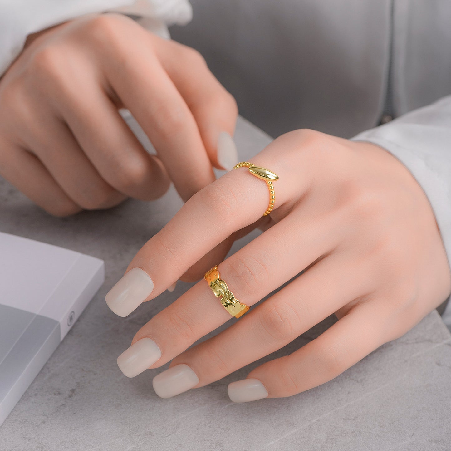 Irregular Concave-Convex Surface Tin Foil Pattern Ring for Women S925 Adjustable Silver Ring