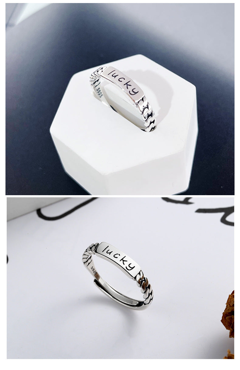 S925 Sterling Silver Ring Lucky Fashion Ins Trend Simple Adjustable Ring