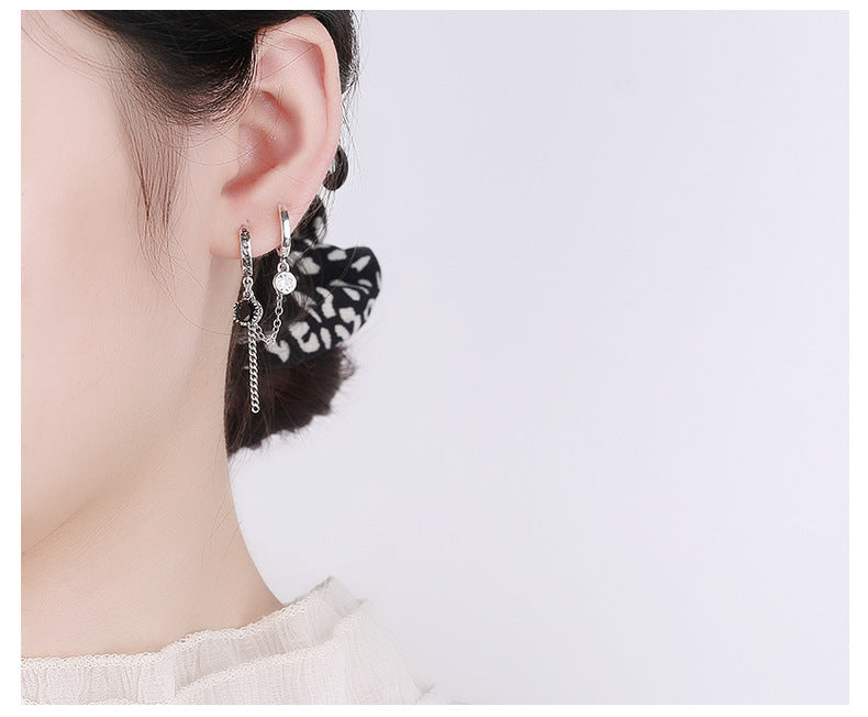 S925 Sterling Silver Black Zirconia Drop Earrings – Y2K Hoop Earrings with Double Leverback & Tassel Design | Viral TikTok Jewelry