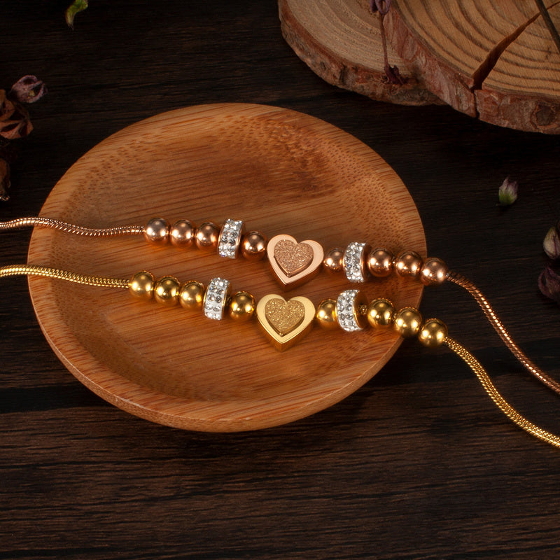 Zircon Heart Bracelet - Matte Bead & Stainless Steel Chain | Minimalist Elegant Jewelry for Women