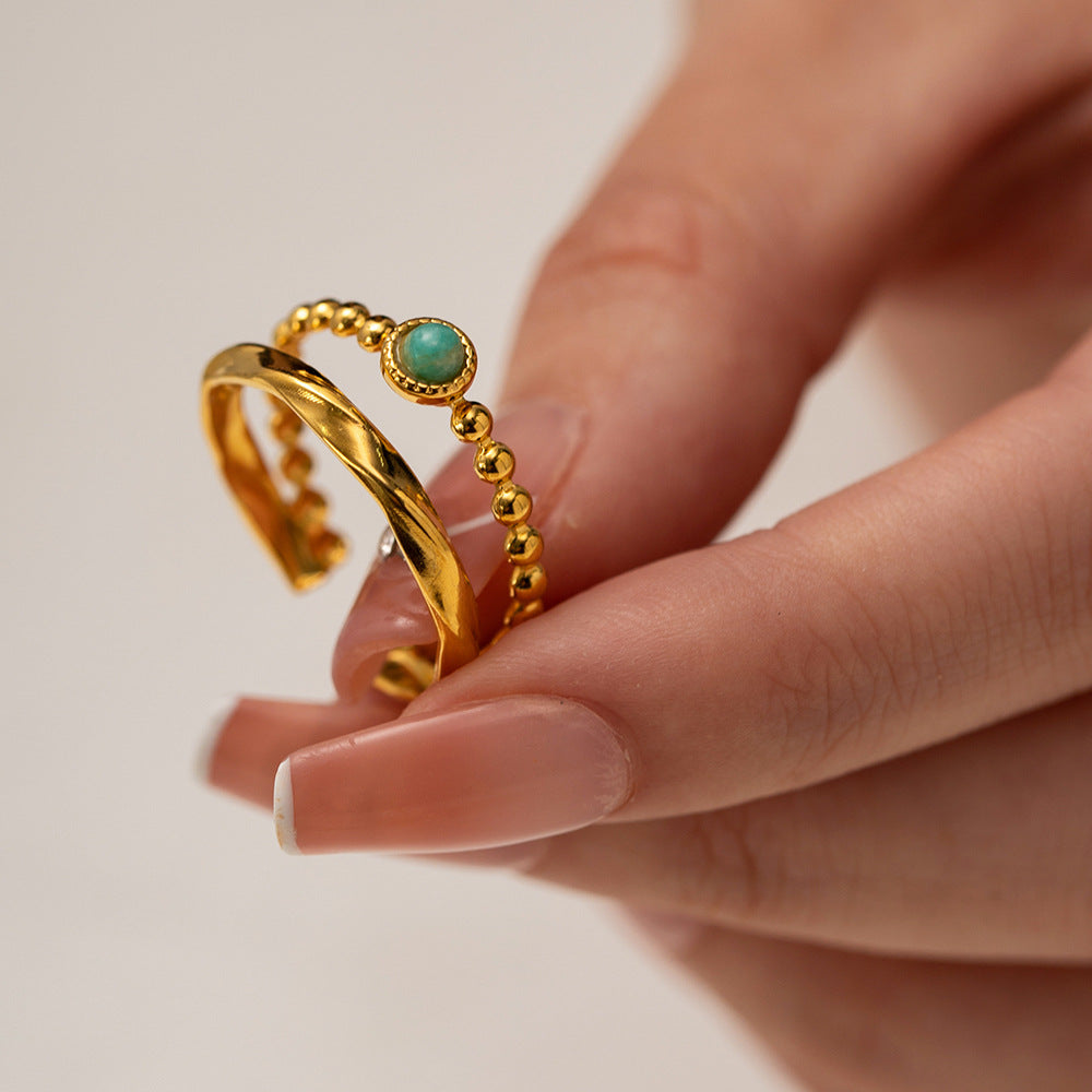 French Vintage Royal Ring - Genuine Natural Stone, Baroque Style Titanium Jewelry, Luxe Women's Statement Ring