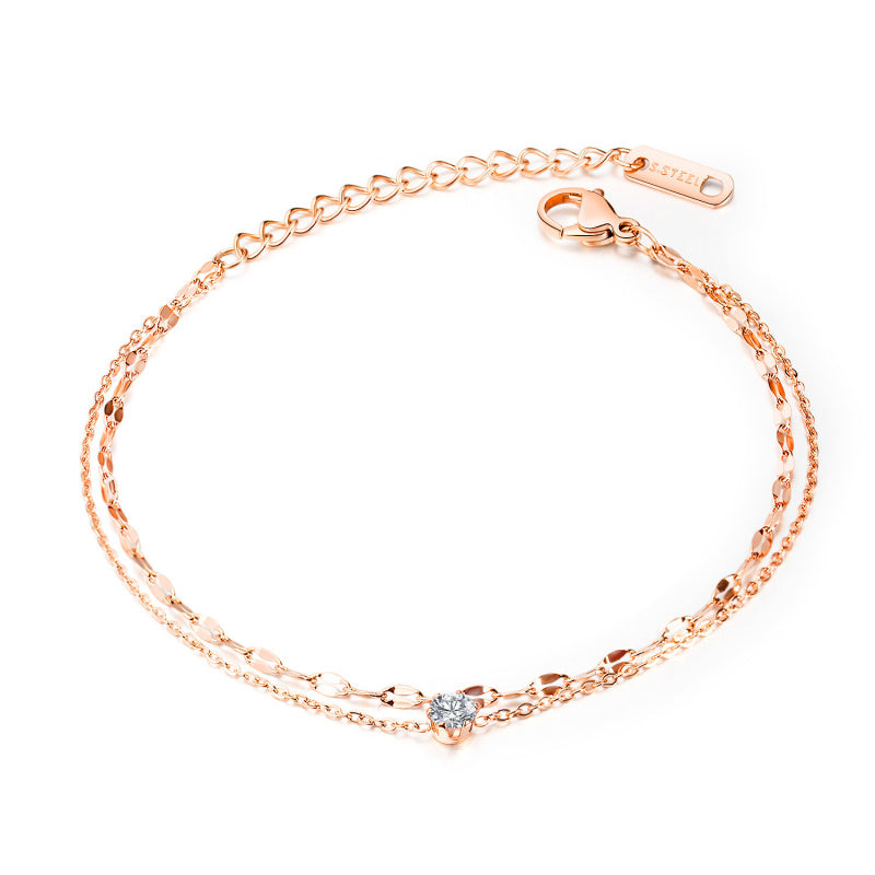 Zircon Titanium Steel Bracelet for Girls - Minimalist Dainty Hand Chain, Trendy Ins Fashion Jewelry