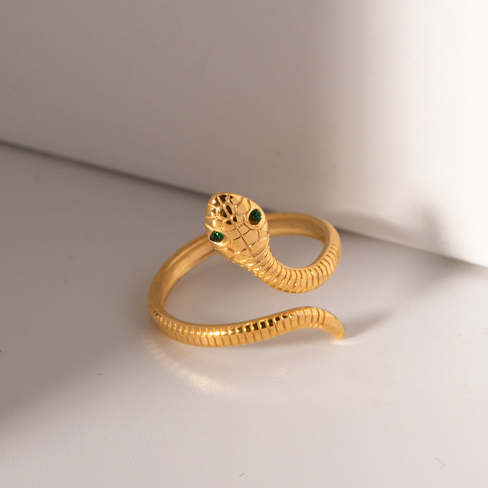 Minimalist Curved Snake Ring - Vintage Titanium Steel Coiled Band, Edgy Statement Jewelry