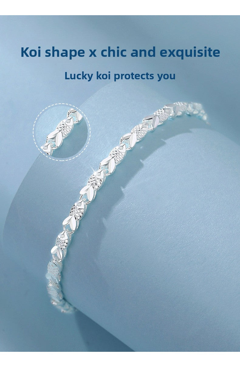 999 Pure Silver Koi Bracelet for Women | Tarnish-Resistant Gift for Her