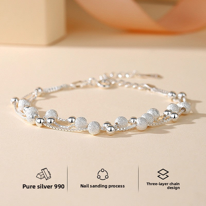 990 Pure Silver Tri-Braid Chain Bracelet | Minimalist Modern Jewelry | Zen-Inspired Dainty Gift for Women