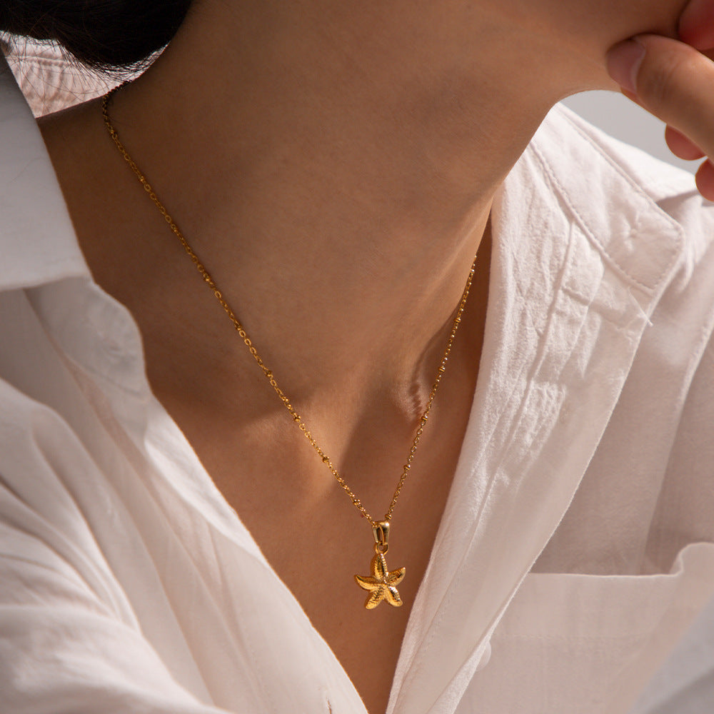 Starfish Necklace - Beachy Sea Life Pendant Jewelry in Stainless Steel