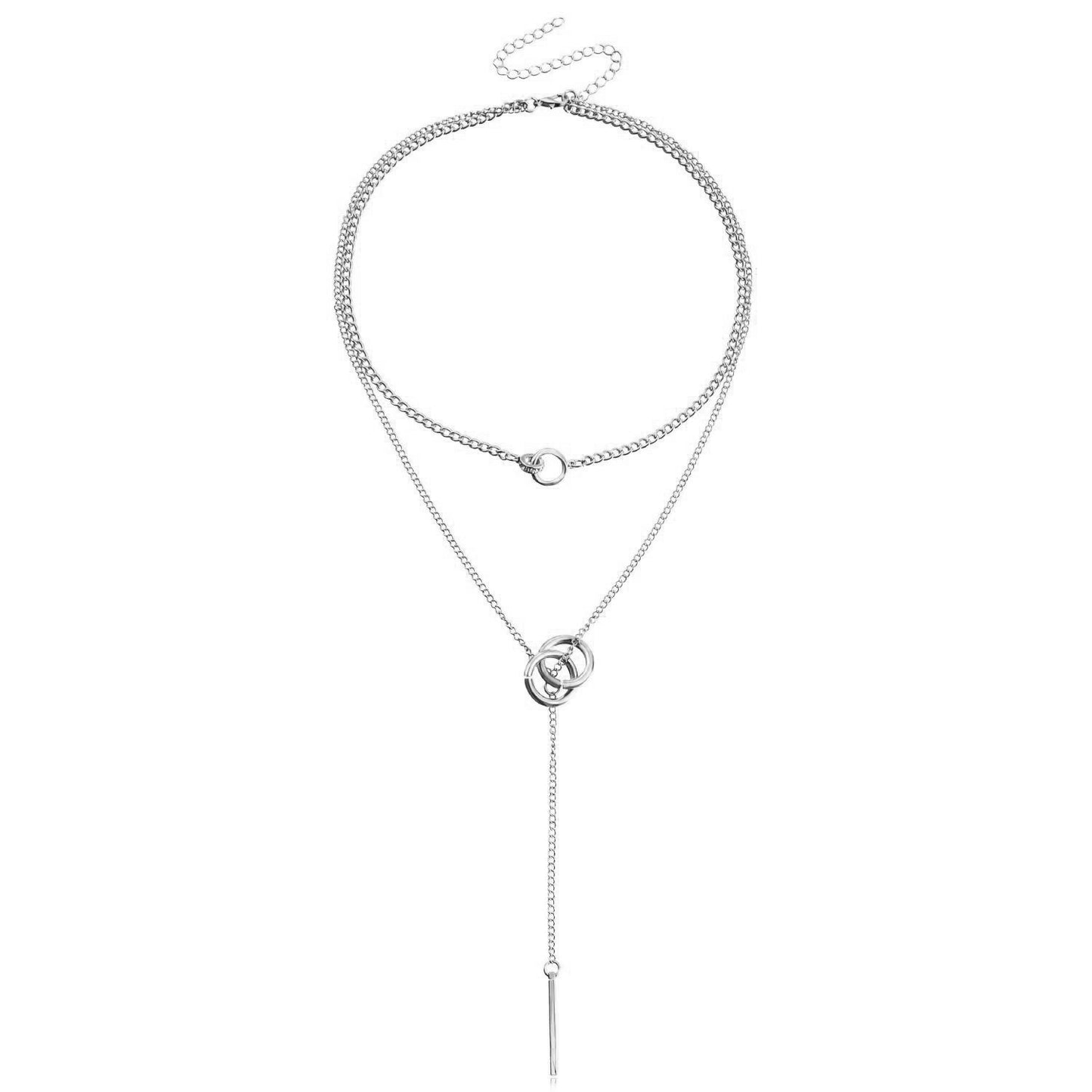 Double Layered Choker Necklace - Edgy Fringe Pendant Y2K Chain | Trendy Minimalist Dainty Jewelry for Women