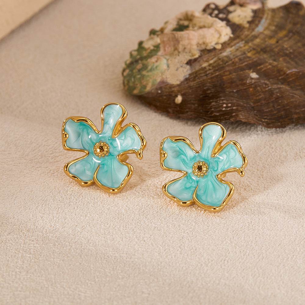 Artisanal Enamel Floral Studs - Paris Inspired Titanium Jewelry, Sweet & Elegant