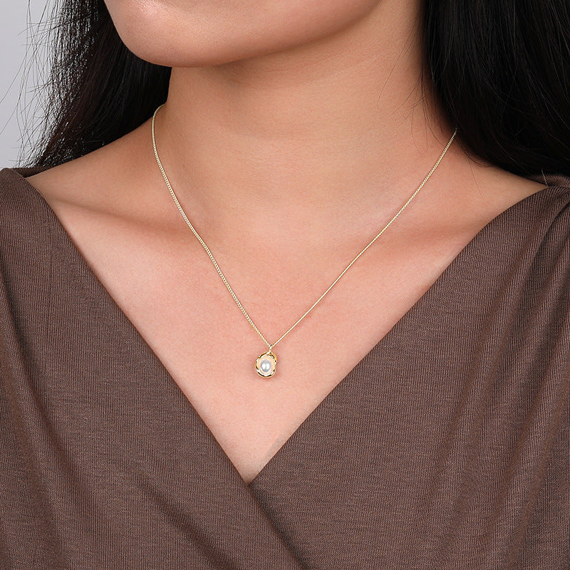 S925 Sterling Silver INS Shell Pearl Necklace Clavicle Chain Irregular Sweater Chain