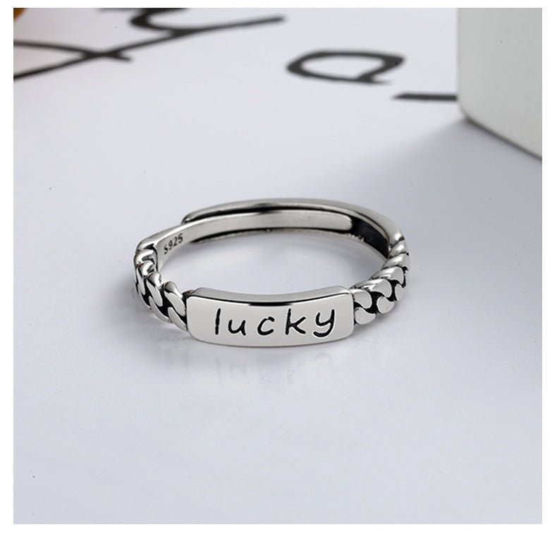 S925 Sterling Silver Ring Lucky Fashion Ins Trend Simple Adjustable Ring