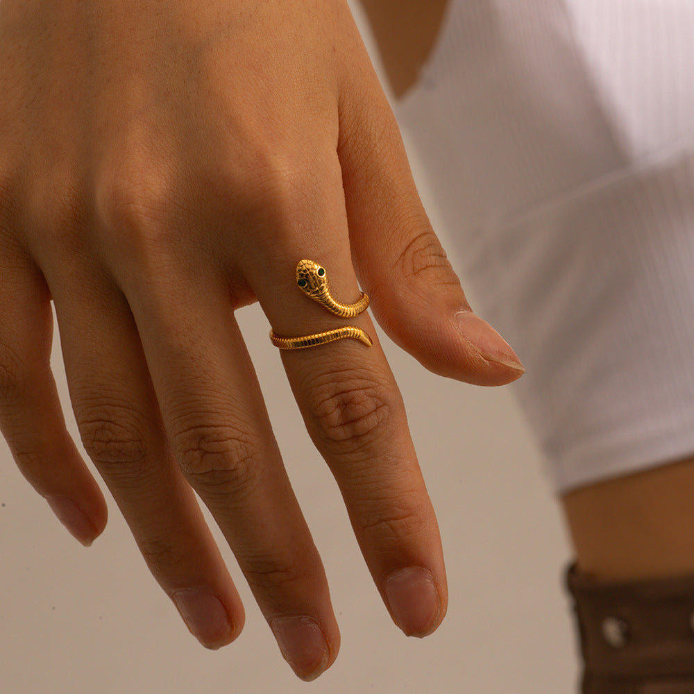 Minimalist Curved Snake Ring - Vintage Titanium Steel Coiled Band, Edgy Statement Jewelry