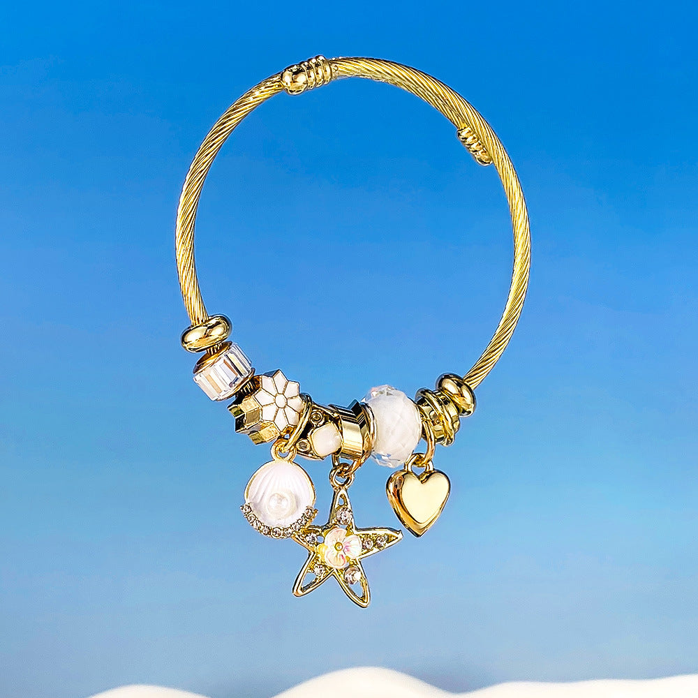 Adjustable Star & Heart Bracelet for Women - Trendy Stainless Steel Alloy Cuff | Versatile Dainty Hand Jewelry
