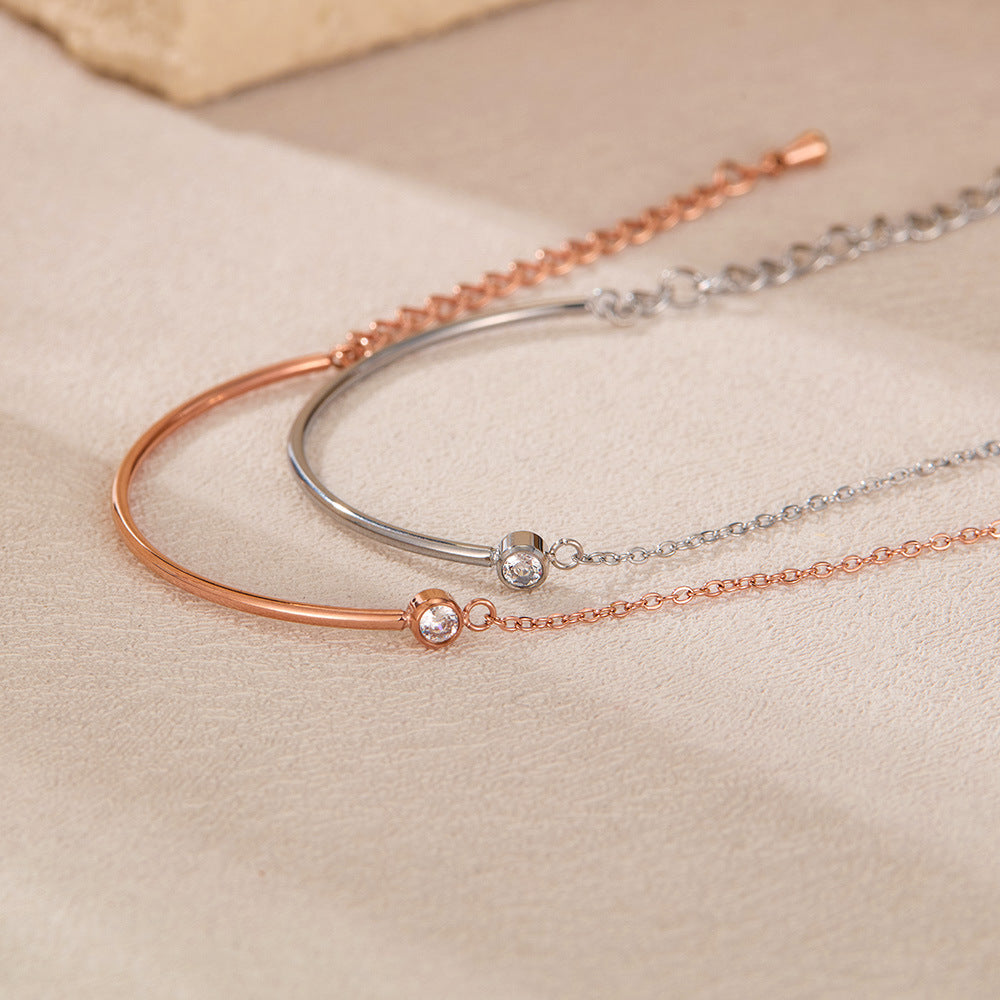 Minimalist Titanium Steel Bracelet for Women – Zirconia Dainty Hand Chain, Luxury Summer Jewelry