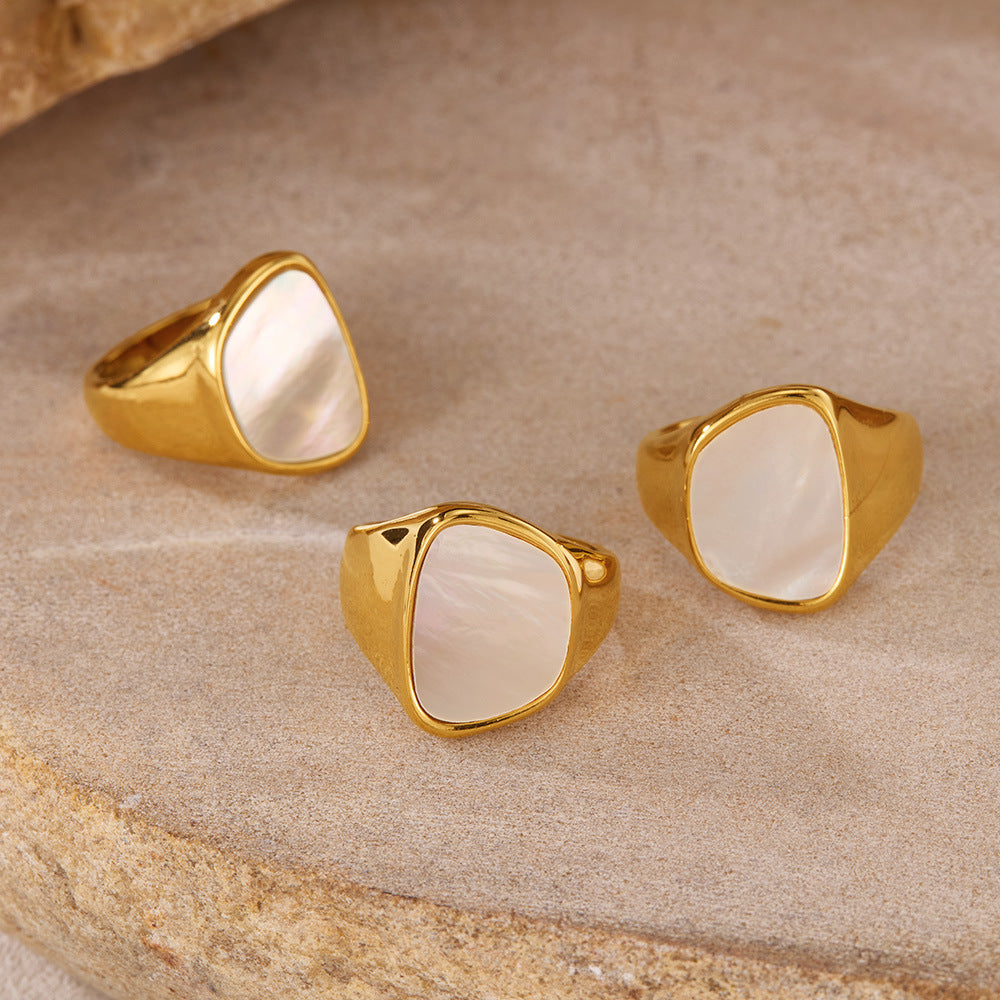 Minimalist Geometric Seashell Ring – Titanium Steel Women's Band, Edgy Stylish Jewelry