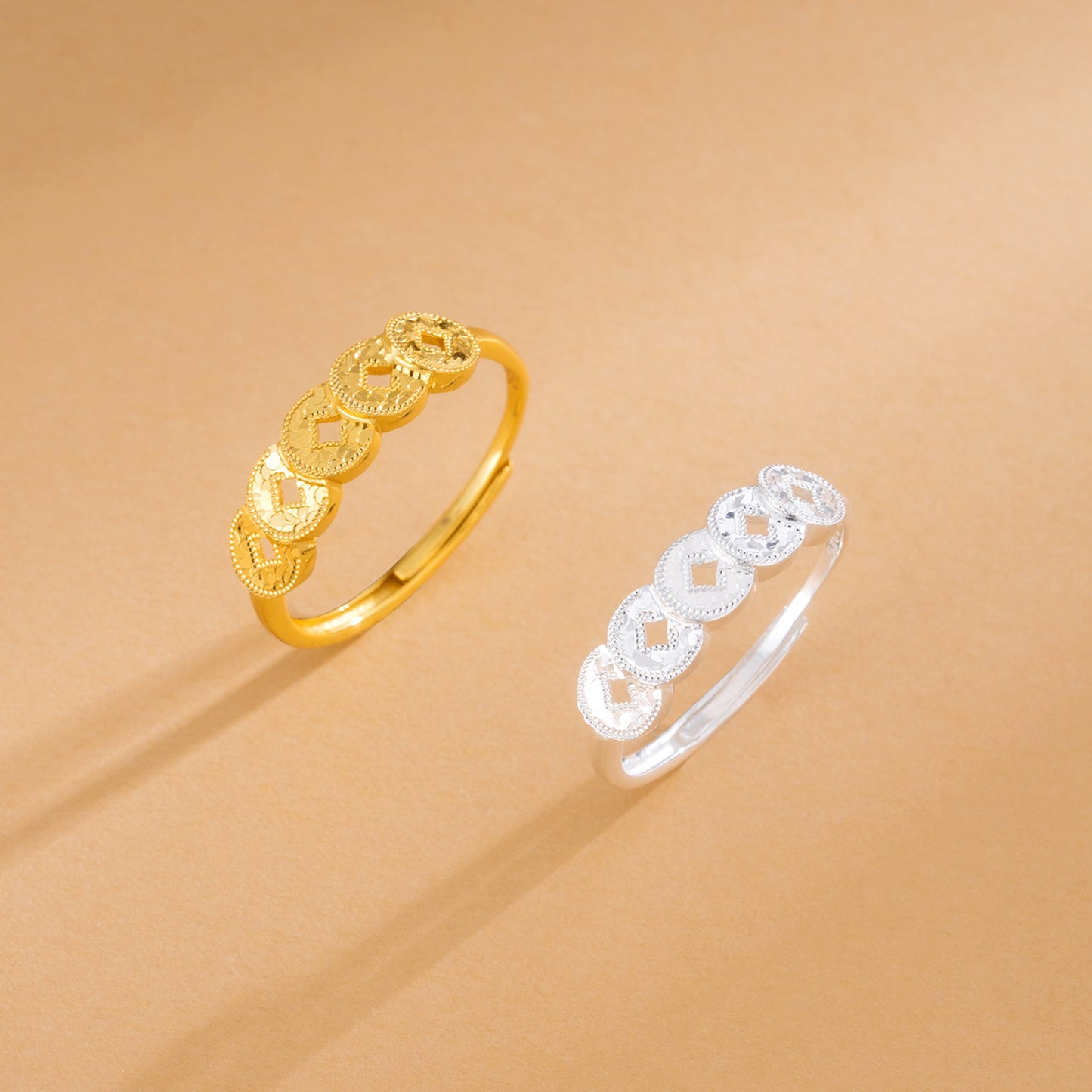 S925 Sterling Silver Ring Money Comes in Abundance Copper Coin Ring New Chinese Style National Trend Crushed Ice Five Emperor Coins Fashion CNC Ring
