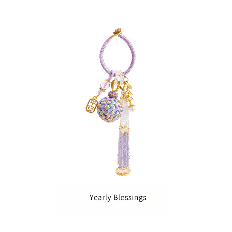 'Make It Happen' Purple Crystal Wish Fulfilling Bag Charm - Temple Style Rope Spiritual Pendant
