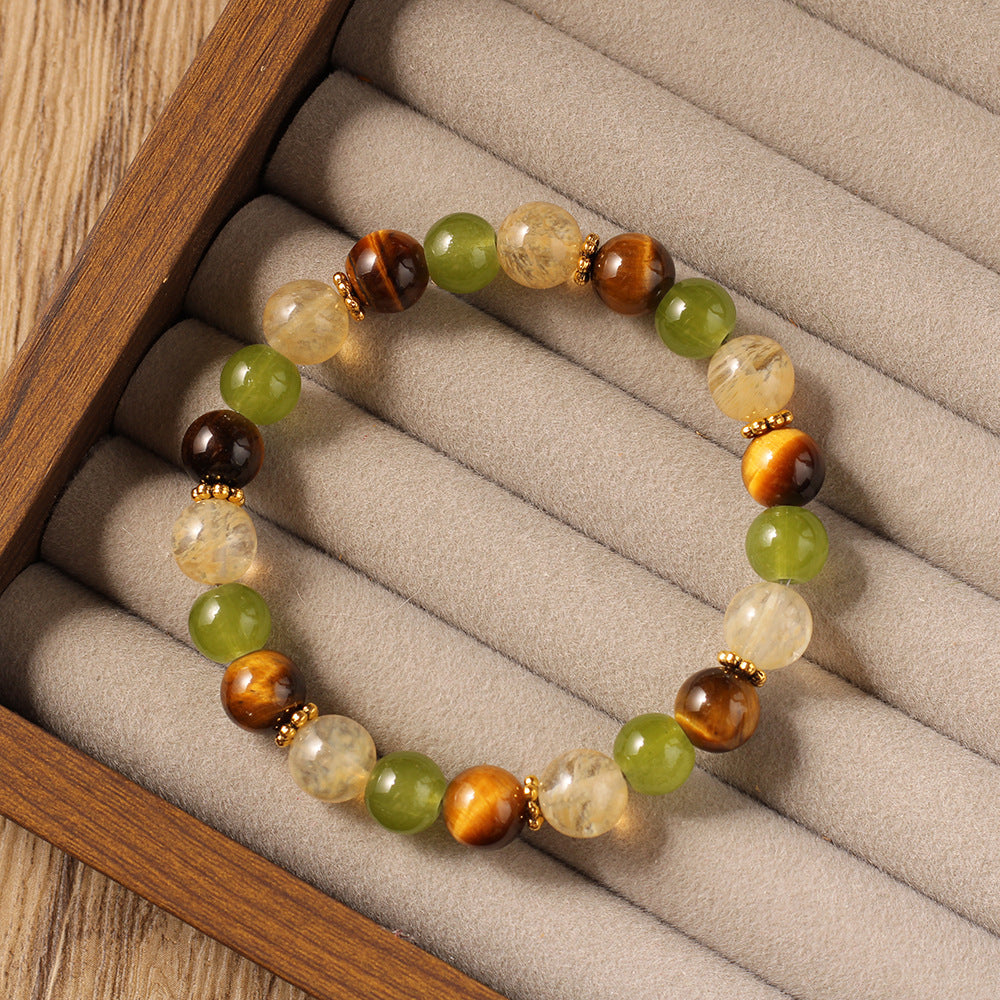 Natural Stone Bracelet Tiger Eye Stone Green Aventurine Yellow Crystal Wealth Bracelet Forest Style For Fortune