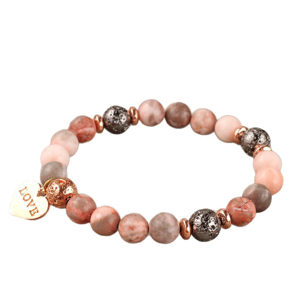 Natural Stone Bracelet Pink Zebra Flame Stone Love Pendant Mother's Day Gift Bracelet Unisex Exclusive