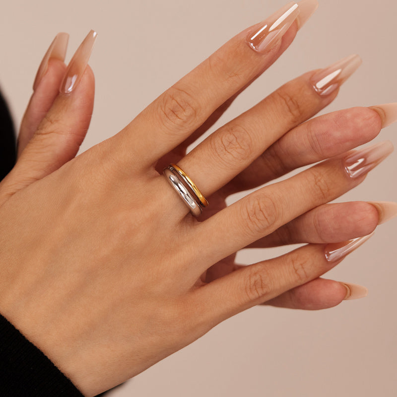 French Style Two-Tone Titanium Steel Ring - Minimalist Unisex Jewelry | Trendy Stackable Band