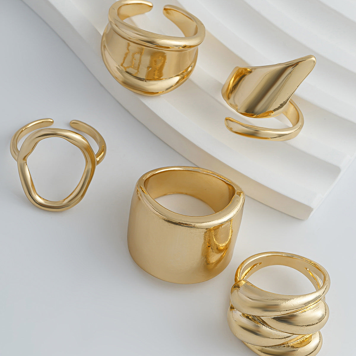 Polished Irregular Geometric Joint Rings Hip-Hop Style Women's Fashion Ring Set