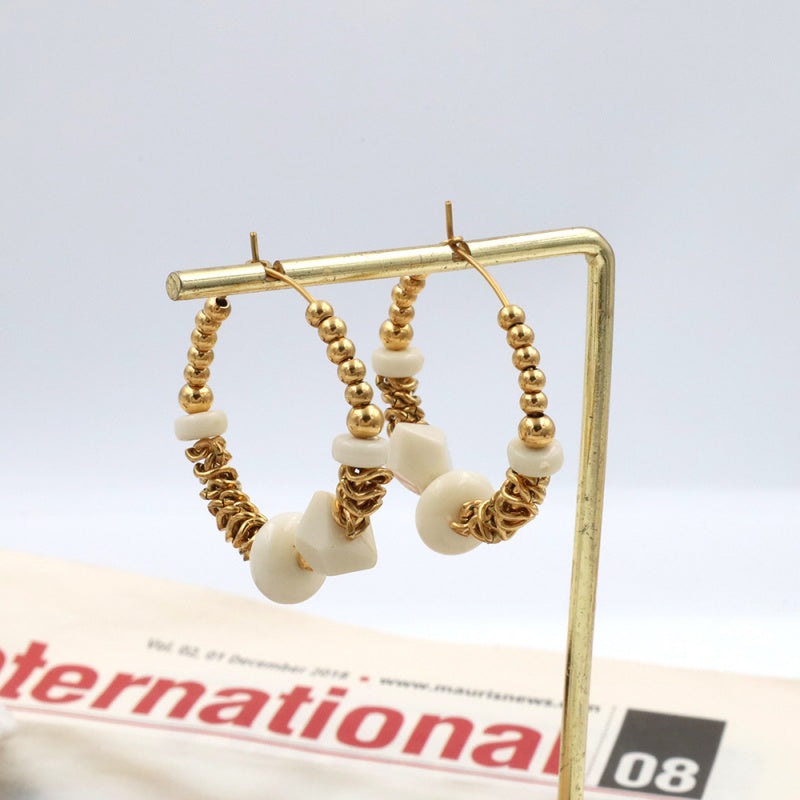 Titanium Steel Beaded Handmade Boho Dangle Earrings