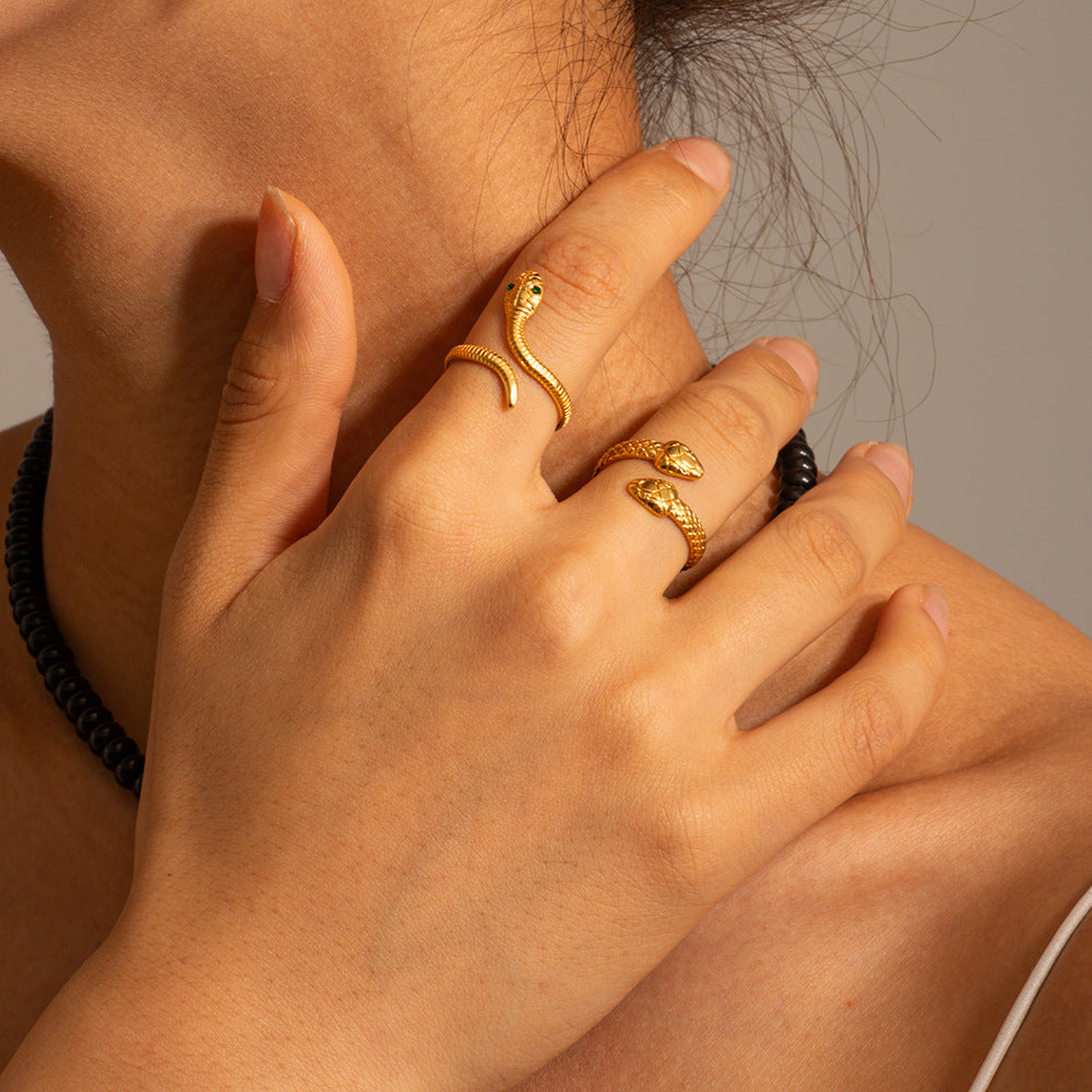 Minimalist Curved Snake Ring - Vintage Titanium Steel Coiled Band, Edgy Statement Jewelry