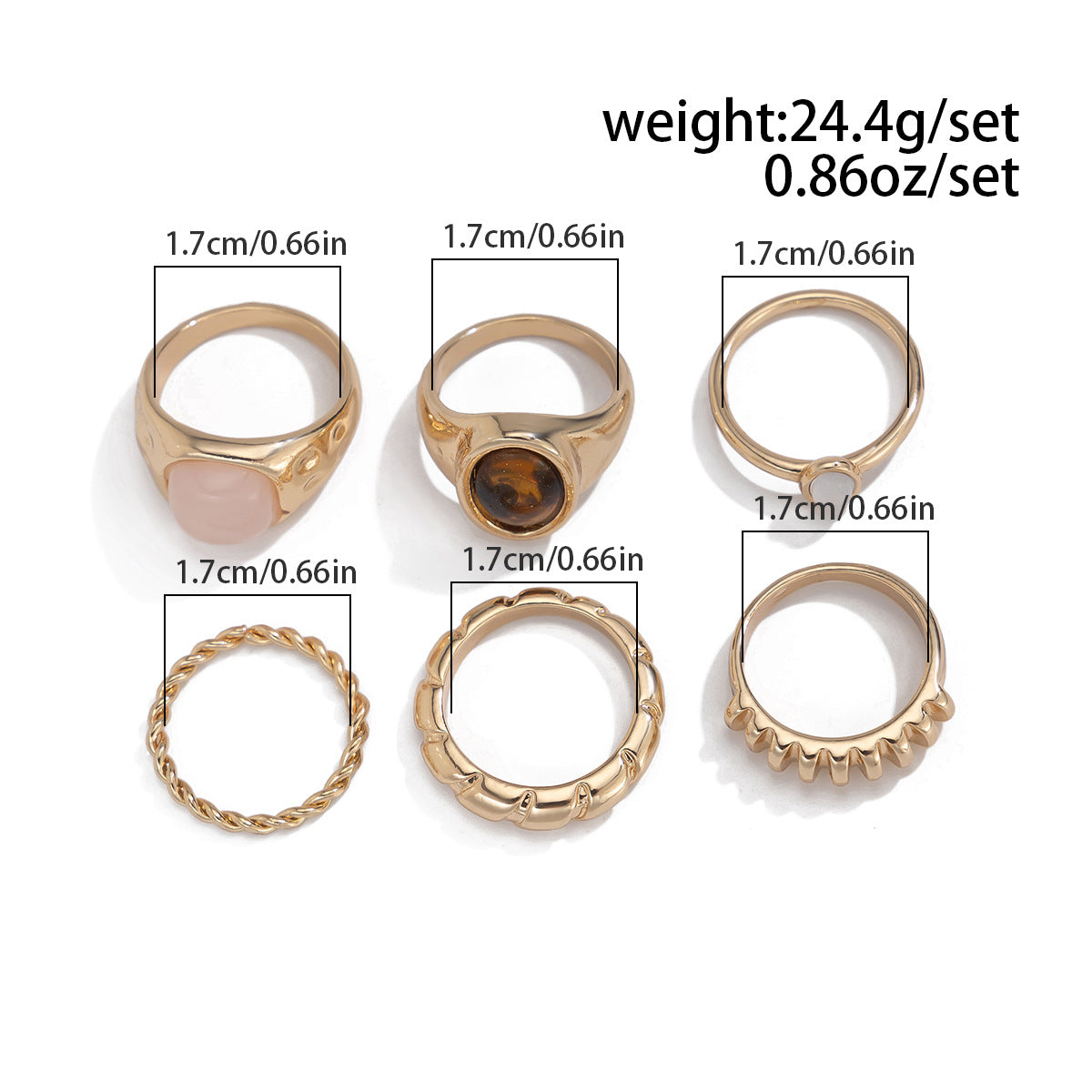 Minimalist Gemstone Rings Set - Irregular Stackable Rings for Women | Edgy Metallic Jewelry | Indie Fashion Accessory
