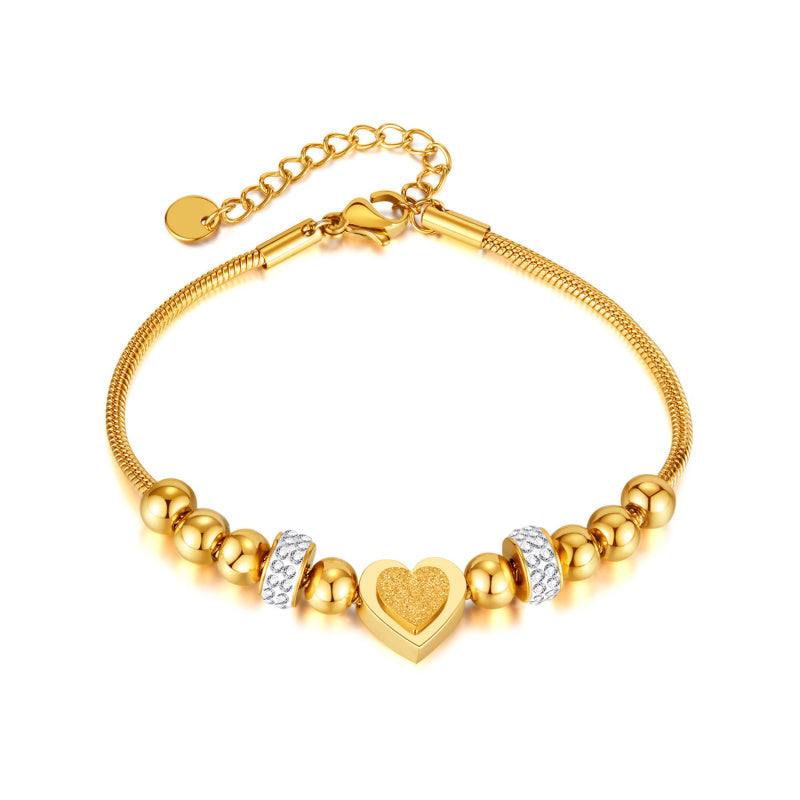 Zircon Heart Bracelet - Matte Bead & Stainless Steel Chain | Minimalist Elegant Jewelry for Women