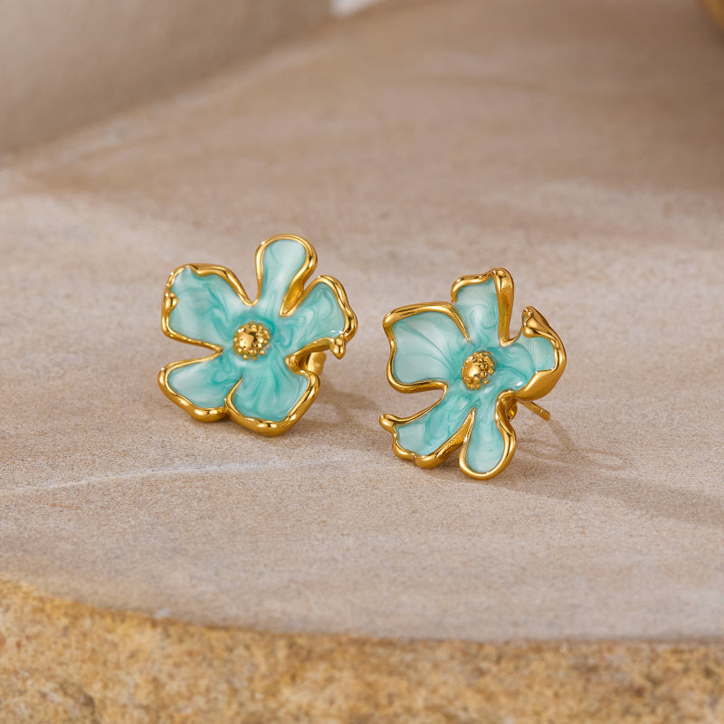 Artisanal Enamel Floral Studs - Paris Inspired Titanium Jewelry, Sweet & Elegant