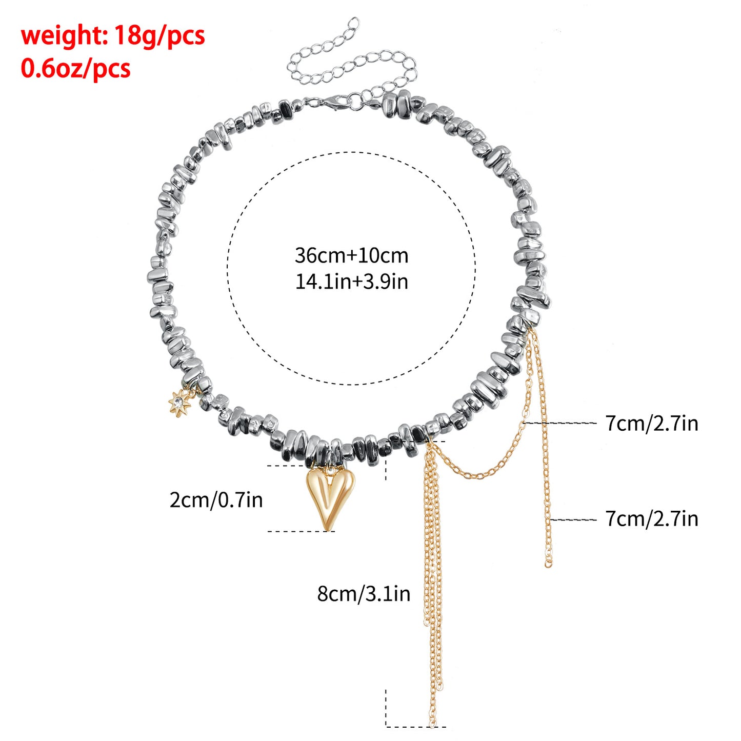Heart Fringe Pendant Necklace - Asymmetric Beaded Choker Chain | Y2K Dainty Layered Jewelry for Women