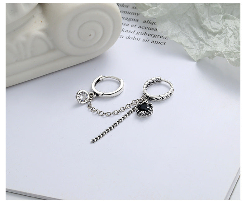 S925 Sterling Silver Black Zirconia Drop Earrings – Y2K Hoop Earrings with Double Leverback & Tassel Design | Viral TikTok Jewelry