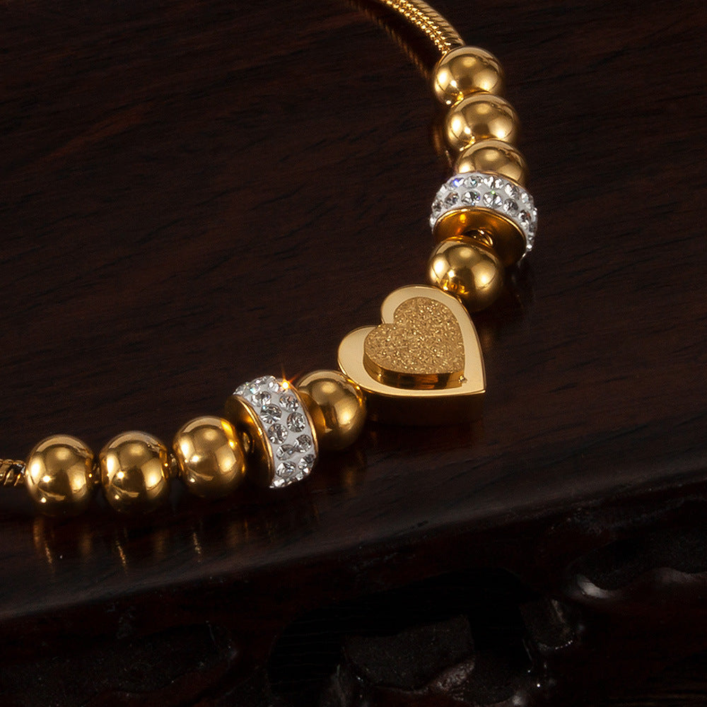 Zircon Heart Bracelet - Matte Bead & Stainless Steel Chain | Minimalist Elegant Jewelry for Women