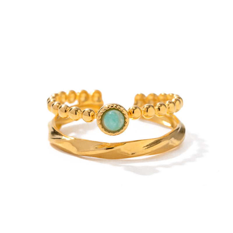 French Vintage Royal Ring - Genuine Natural Stone, Baroque Style Titanium Jewelry, Luxe Women's Statement Ring