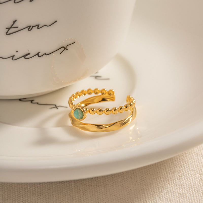 French Vintage Royal Ring - Genuine Natural Stone, Baroque Style Titanium Jewelry, Luxe Women's Statement Ring