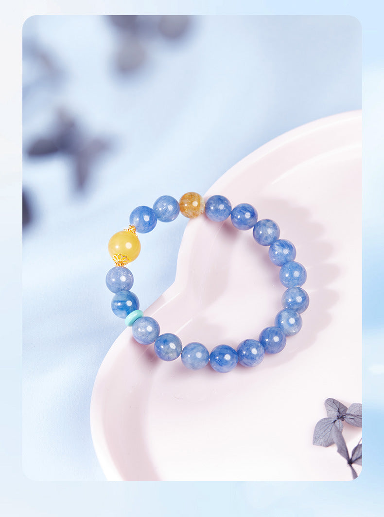 925 Sterling Silver Blue Apatite & Yellow Fluorite Beaded Bracelet for Women | Boho Chic Gemstone Jewelry