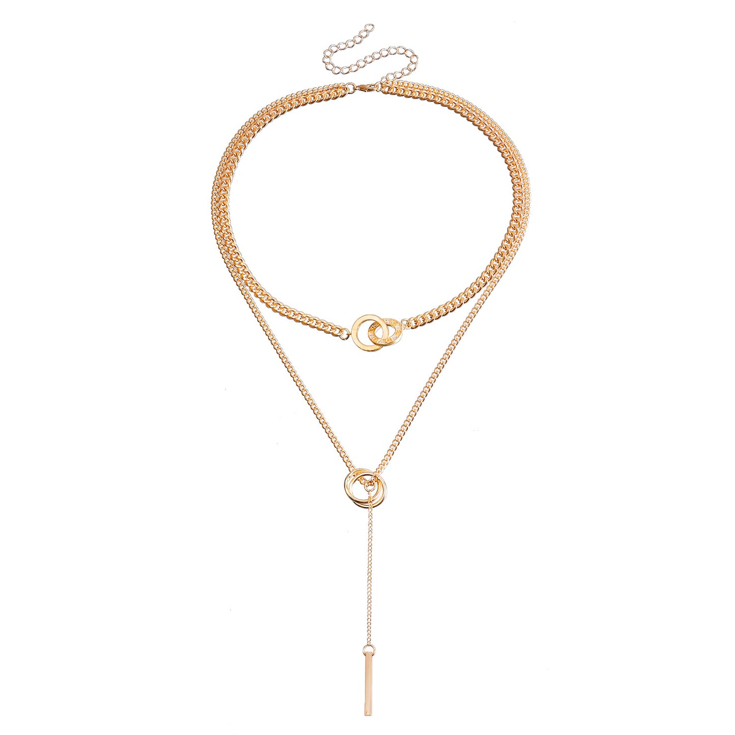 Double Layered Choker Necklace - Edgy Fringe Pendant Y2K Chain | Trendy Minimalist Dainty Jewelry for Women