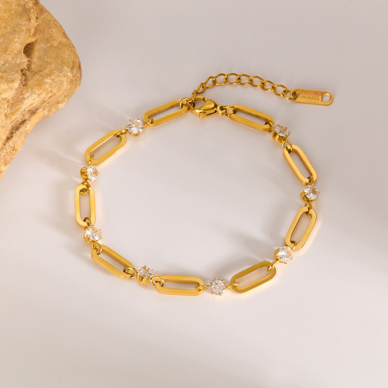 Geometric Titanium Steel Bracelet for Women - Trendy Zirconia Minimalist Jewelry | Stainless Steel Dainty Hand Chain