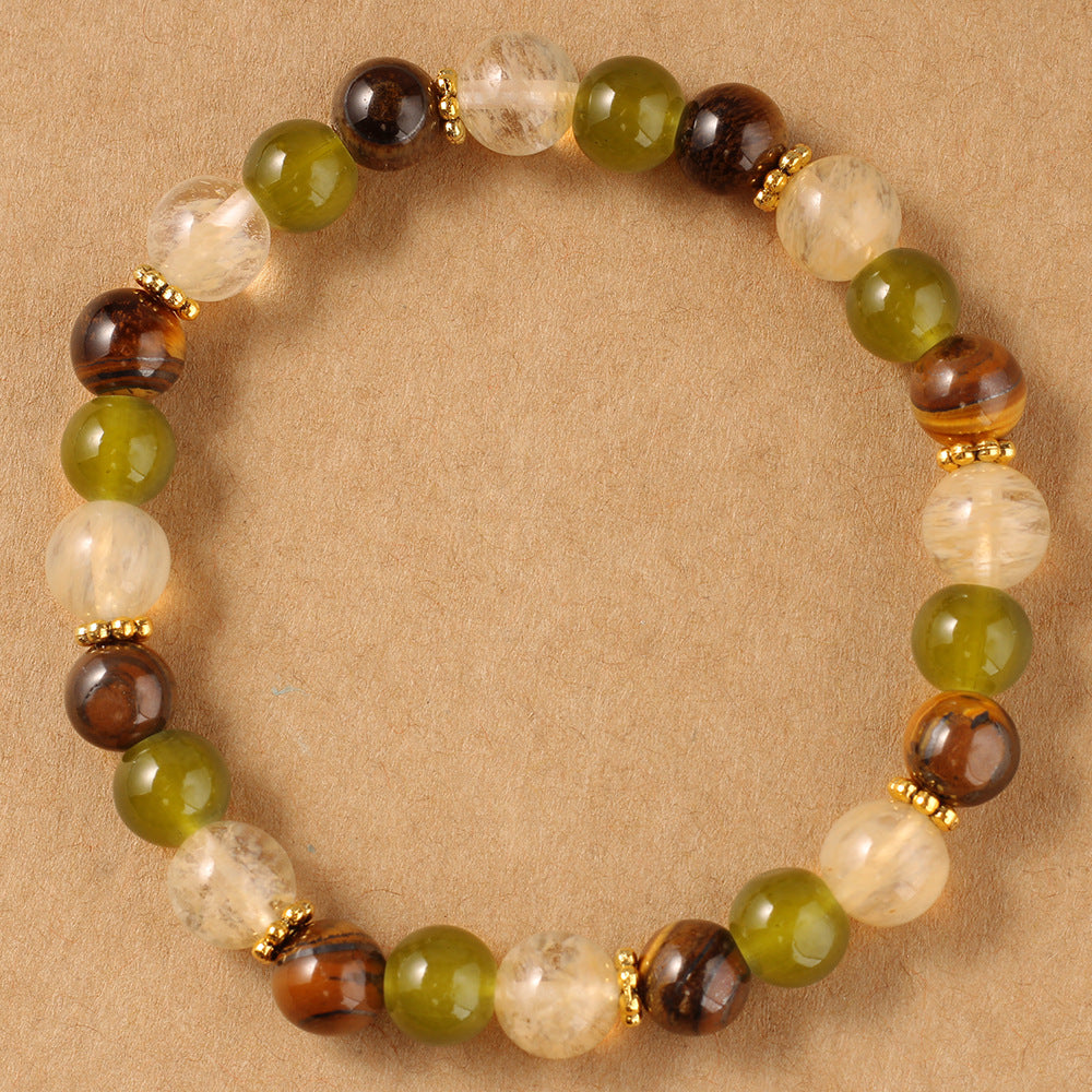 Natural Stone Bracelet Tiger Eye Stone Green Aventurine Yellow Crystal Wealth Bracelet Forest Style For Fortune