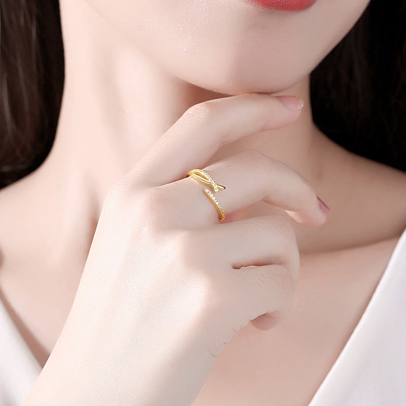 Sterling Silver Cross Over Ring Adjustable Minimalist Viral Y2K Stackable Ring