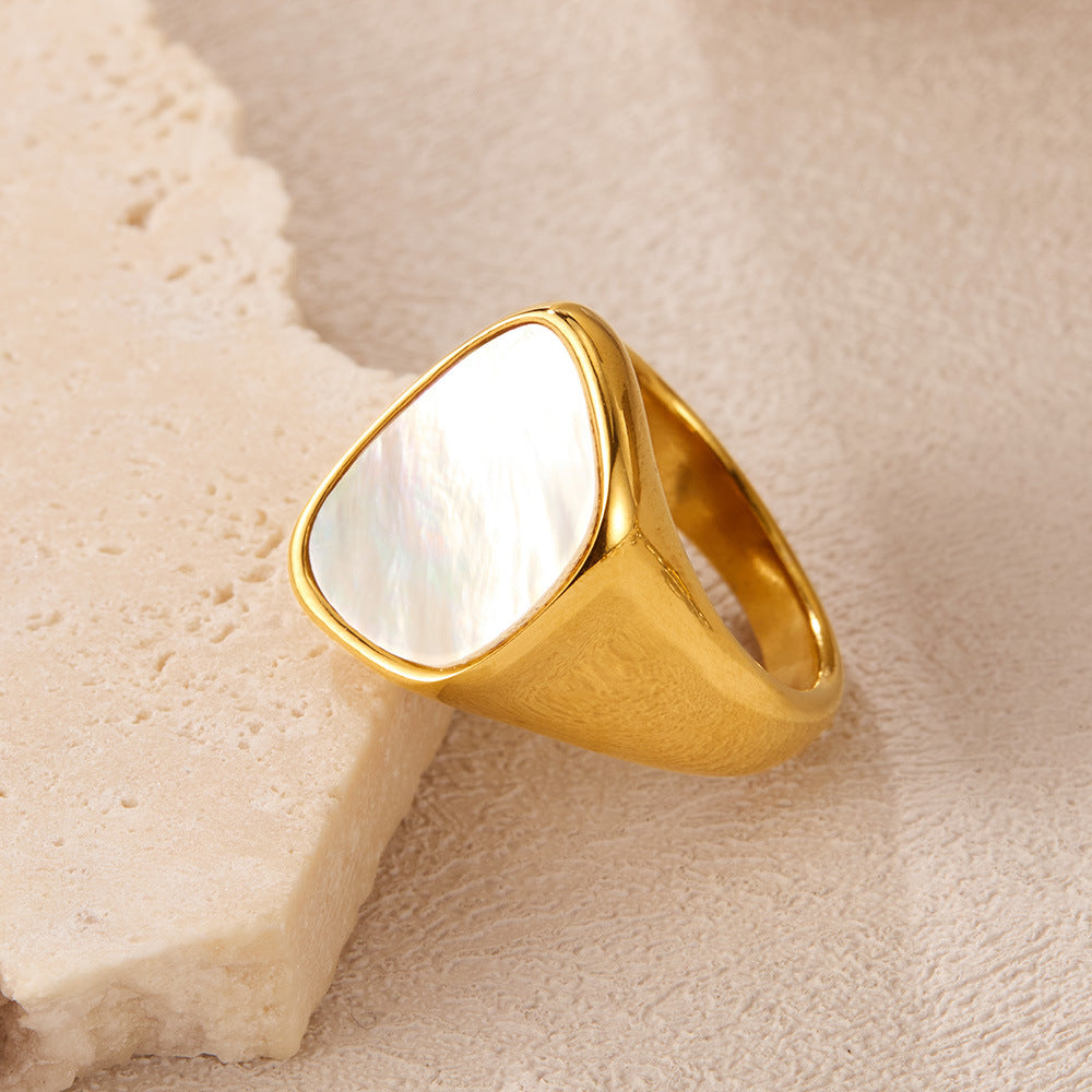 Minimalist Geometric Seashell Ring – Titanium Steel Women's Band, Edgy Stylish Jewelry