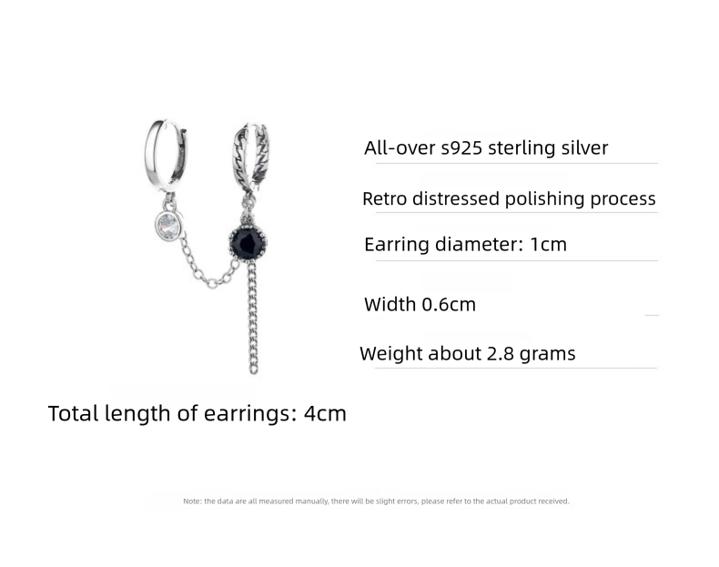 S925 Sterling Silver Black Zirconia Drop Earrings – Y2K Hoop Earrings with Double Leverback & Tassel Design | Viral TikTok Jewelry