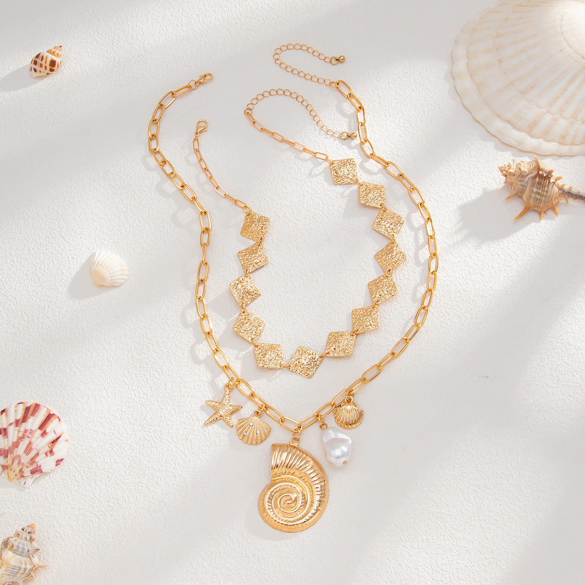 Starfish & Seashell Pendant Layered Necklace